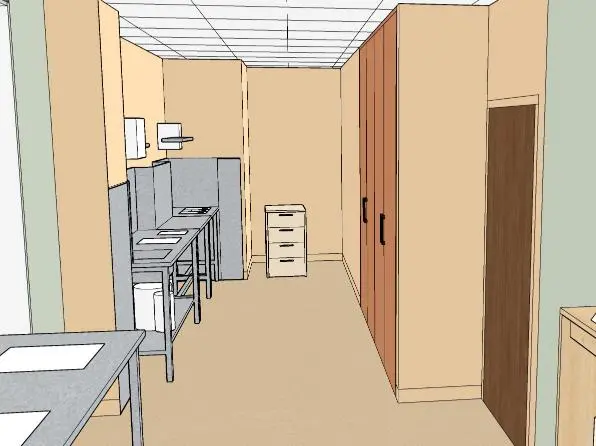 Vue J atelier plâtre — Espace professionnel : conception et réalisation d’un laboratoire de prothèse dentaire